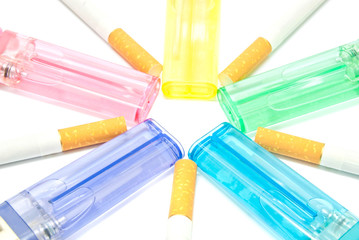 different lighters and few cigarettes