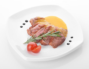 Beef steak medium grilled, isolated on white background