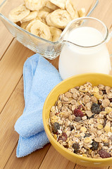 Delicious and healthy cereal in bowl with milk