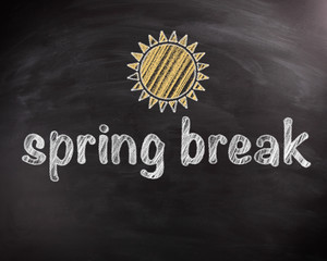 Spring Break Texts on Chalkboard with Sun Design