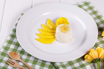 dessert sweet sticky rice with mango coconut milk