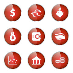 Financial Banking Red Vector Button Icon Design Set