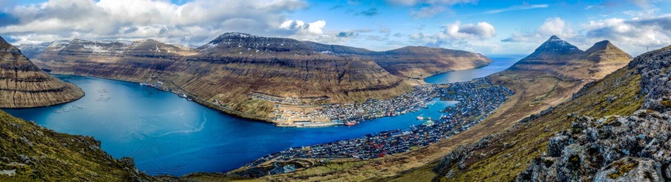 Panorama over the city Klaksvik, Faroe Islands