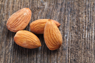 almonds on wood background
