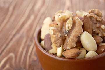 Mix nuts  on wooden  background