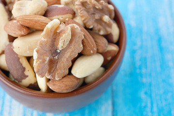 Mix nuts  on wooden  background