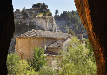 Landscape with cave and Bartolome hermitage in Soria, Spain