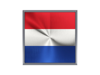 Square metal button with flag of netherlands