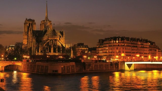 Sunset at Cathedral Notre dame de Paris-Time Lapse