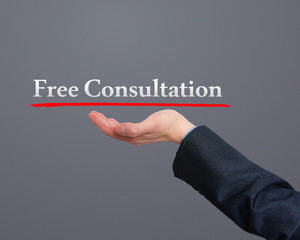 Businessman showing free consultation sign. Business, technology