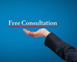 Businessman showing free consultation sign. Business, technology