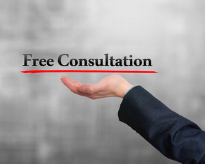 Businessman showing free consultation sign. Business, technology