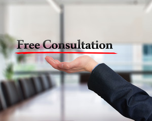 Businessman showing free consultation sign. Business, technology