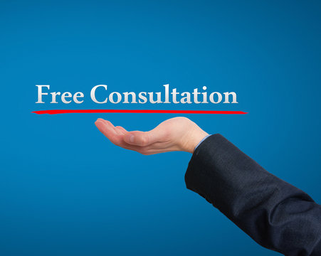 Businessman showing free consultation sign. Business, technology