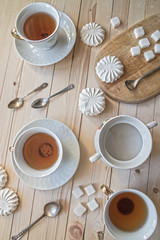 Tea with waffles and marshmallows