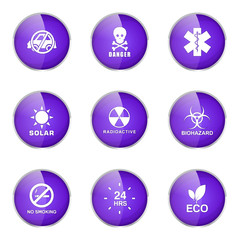 Warning Sign Violet Vector Button Icon Design Set
