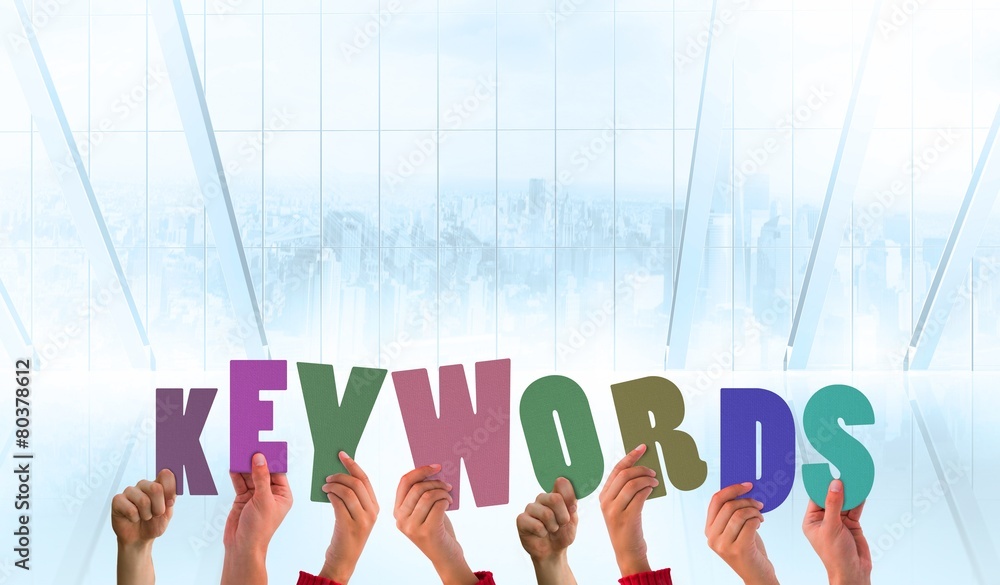 Poster Composite image of hands showing keywords