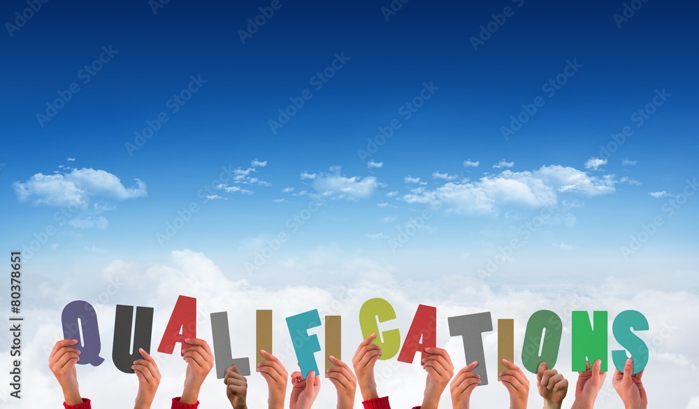 Poster composite image of hands holding up qualifications