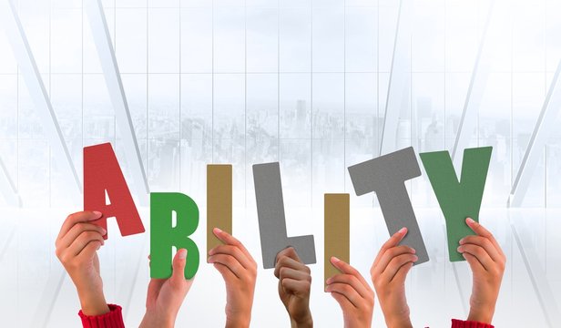 Composite image of hands showing ability