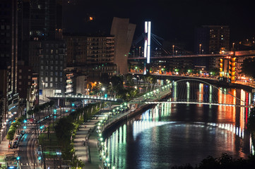 Aerial view of Bilbao, Spain at Night