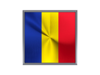 Square metal button with flag of romania