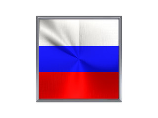 Square metal button with flag of russia