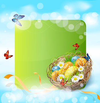 vector background with Easter nest and eggs