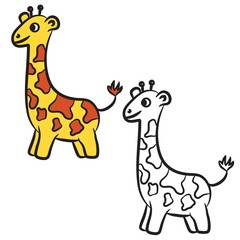 Cartoon giraffe. Coloring book. Vector illustration