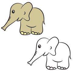 Cute cartoon elephant. Coloring book. Vector illustration