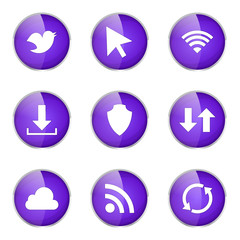 Web Internet Social Violet Vector Button Icon Design Set