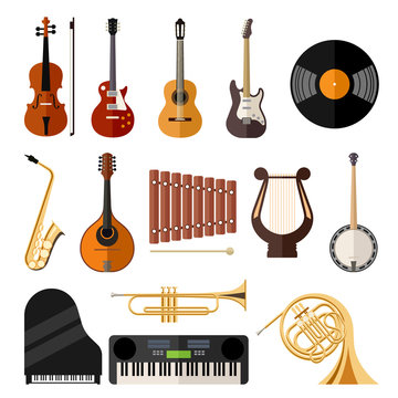 vector music instruments flat icons
