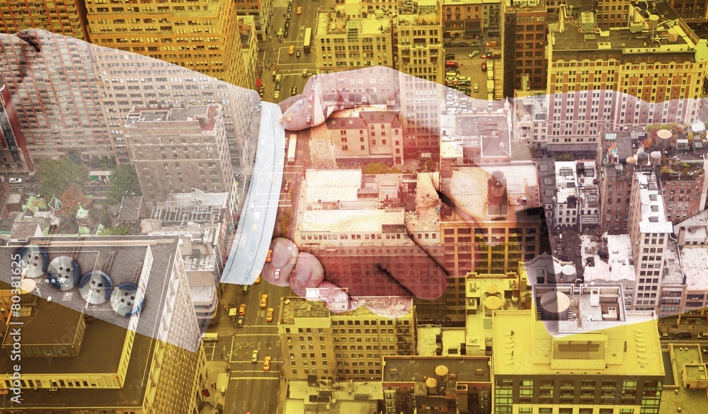 Aufkleber composite image of side view of business peoples hands shaking