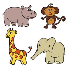 Cute zoo animals collection. Vector illustration.