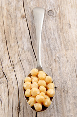 chickpeas on a metal spoon