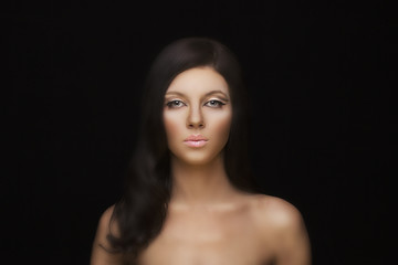 Fototapeta premium Girl beauty make up and hairstyle like a doll