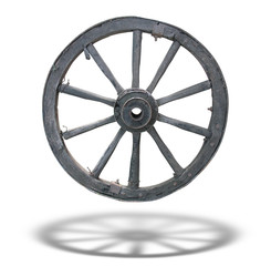 Fototapeta premium Antique Cart Wheel made of wood and iron-lined, isolated, with s