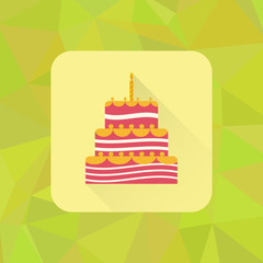 Birthday cake sign icon on polygonal triangle background. Cake
