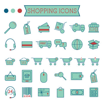 Set of On-Line Shopping icons isolated on white background