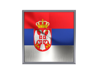 Square metal button with flag of serbia