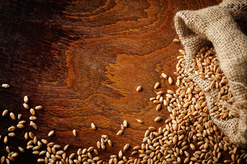 wheat grain on wooden table