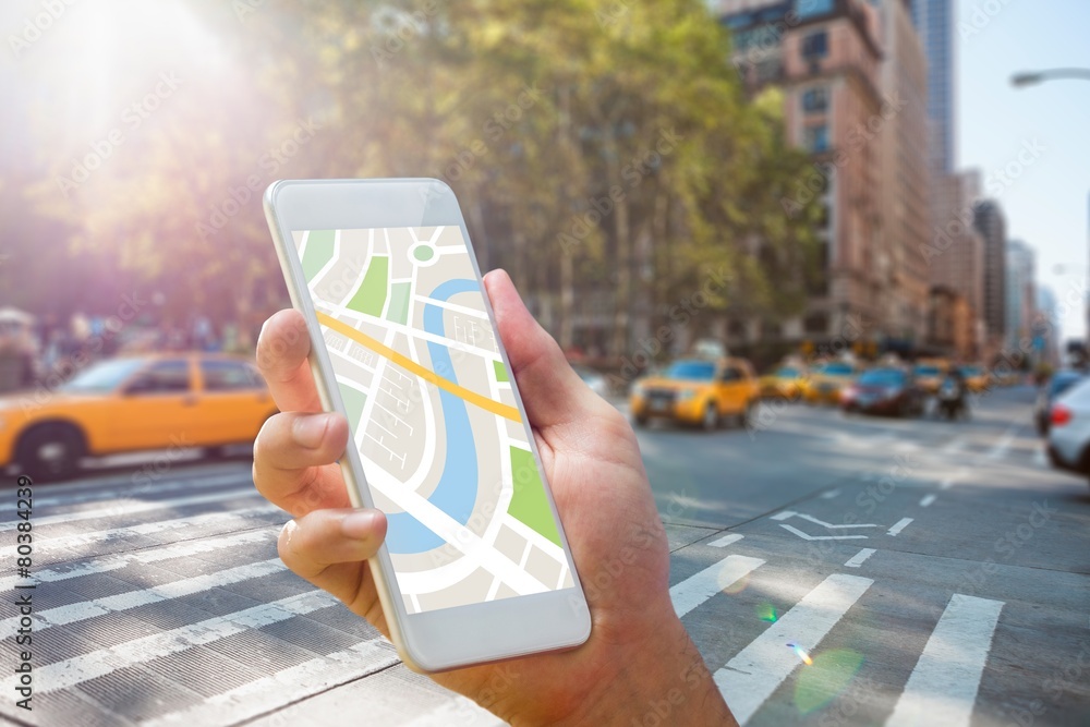 Aufkleber Composite image of man using map app on phone