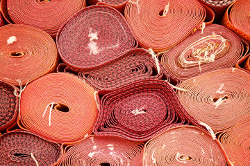 Closeup of Rolls of red mat