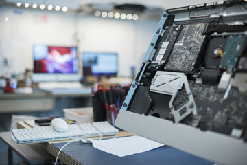 Computer Repair Shop. Circuit boards and computer parts. 