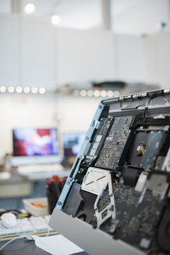 Computer Repair Shop. Circuit boards and computer parts. 