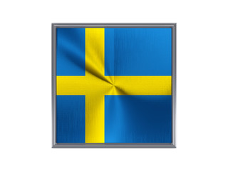 Square metal button with flag of sweden