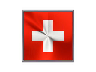 Square metal button with flag of switzerland