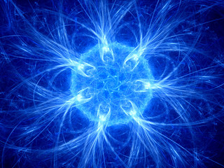 Blue neon glowing magical star in space