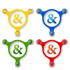 four abstract vector objects and a colored ampersand