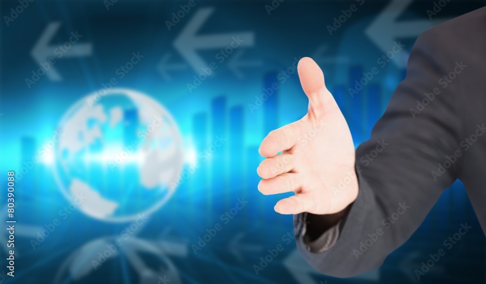 Poster Composite image of businessman extending arm for handshake