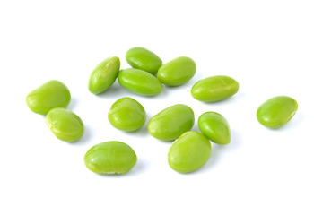 Green soybeans on white background
